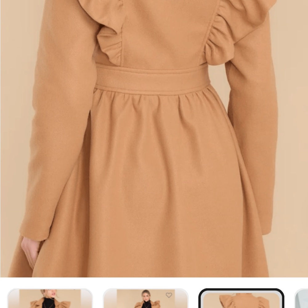 Aura Exaggerated Ruffled Double Breasted Coat Camel NWT SMALL Red dress Botique - Picture 4 of 9